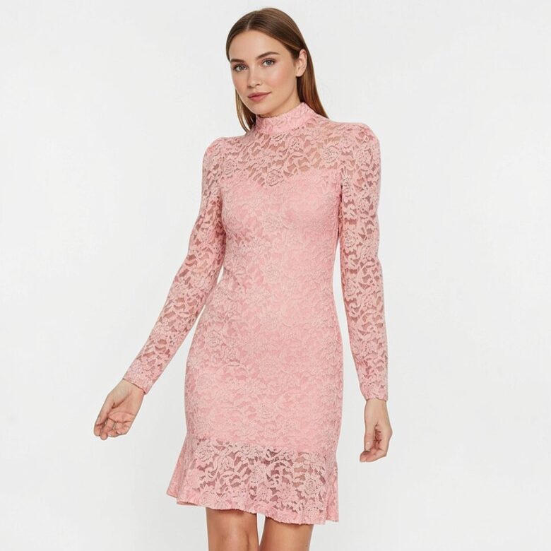 Pink lace dress, size S, BodyFlirt